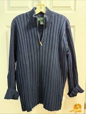 Lauren Ralph Lauren Navy Ribbed Half-Zip Sweater